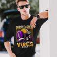 Purple & Gold Vibes Only Retro Football School Football Team Long Sleeve T-Shirt Gifts for Him