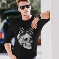 Skull Coquette Bow Halloween Black And White Checkered Bow Long Sleeve T-Shirt Gifts for Him