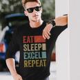 Vintage Retro Mangiare Sonno Excel Ripetere Regalo Divertente Excel Maglietta a maniche lunghe Regalos para él