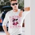 In October We Wear Pink Witch Ghost Pumpkin Breast Cancer Long Sleeve T-Shirt Gifts for Him