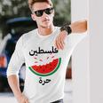 Palestine Map Watermelon Arabic Calligraphy Langarmshirts Geschenke für Ihn