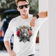 Tigre Flores Ojos Azules Animal Print Arte Tigre Camiseta de manga larga Regalos para él