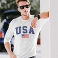 Usa American Flag 4Th Of July Americana Bold Blue Logo Maglietta a maniche lunghe Regalos para él
