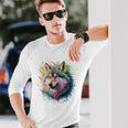 Wolf Herren Damen Bunt Aquarell Wolf Langarmshirts Geschenke für Ihn