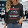 Chicago Flag City Skyline Chicago Fan Ugly Christmas Sweater Long Sleeve T-Shirt Gifts for Her