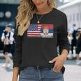 Donna Usa Serbia Bandiere Stati Uniti D'america Serbian Con Collo A Maglietta a maniche lunghe Regalos para ella
