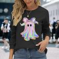 Holo Coquette Bow Cute Ghost Halloween Spooky Season Long Sleeve T-Shirt Gifts for Her