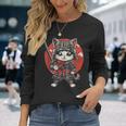 Ninja Arte Japonés Gato Samurai Gatito Kawaii Camiseta de manga larga Regalos para ella