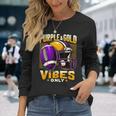 Purple & Gold Vibes Only Retro Football School Football Team Long Sleeve T-Shirt Gifts for Her