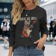 Rock And Roll Guitar Cat Vintage Rock Guitarist Cat Long Sleeve T-Shirt Gifts for Her