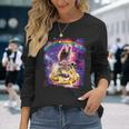 Space Cat Lama Pug Riding Nachos Langarmshirts Geschenke für Sie