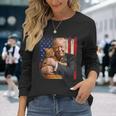 Trump Hugging An Orange Cat 2024 Make Cats Safe Again Long Sleeve T-Shirt Gifts for Her