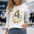 Bambino 4Rd Birthday Boy 4 Year Old Building Blocks 4Th Birthday Boy Maglietta a maniche lunghe Regalos para ella