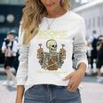 Books Make Me Happy Skeleton Read Reading Librarian Book Long Sleeve T-Shirt Gifts for Her