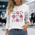 Cute Ghost Florals Pink Coquette Bows Pumpkins Halloween Long Sleeve T-Shirt Gifts for Her
