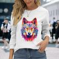 Lupo Animale Colorato Zoo Arte Astratta Pittura Lupo Maglietta a maniche lunghe Regalos para ella