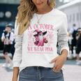 In October We Wear Pink Witch Ghost Pumpkin Breast Cancer Long Sleeve T-Shirt Gifts for Her