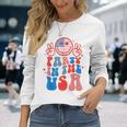 Party In The Usa Happy Face Smile American Flag 4Th Of July Long Sleeve T-Shirt Gifts for Her