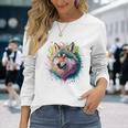 Wolf Herren Damen Bunt Aquarell Wolf Langarmshirts Geschenke für Sie