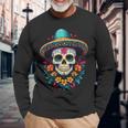 Aesthetic Mexico Dia De Muertos Skull Langarmshirts Geschenke für alte Männer