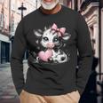 Awesome Black & White Cow Holding Heart Pink Coquette Bow Long Sleeve T-Shirt Gifts for Old Men