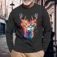 Cervo Colorato Motivo Animale Illustrazione Cervo Maglietta a maniche lunghe Regalos para ancianos