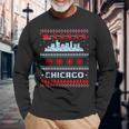Chicago Flag City Skyline Chicago Fan Ugly Christmas Sweater Long Sleeve T-Shirt Gifts for Old Men