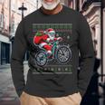 Christmas Santa Mountain Bike Rider Ugly Christmas Sweater Long Sleeve T-Shirt Gifts for Old Men