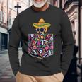 Cinco De Mayo Camicia Messicana Calaca Coperta Tasca Serape Maglietta a maniche lunghe Regalos para ancianos