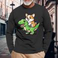 Corgi T-Rex Dinosauro Divertente Cane Tirannosauro Maglietta a maniche lunghe Regalos para ancianos