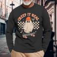 Creep It Real Skateboarding Ghost Retro Halloween Costume Long Sleeve T-Shirt Gifts for Old Men