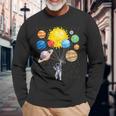 Divertido Astronauta Globo Espacial Planetas Ciencia Sistema Solar Camiseta de manga larga Regalos para ancianos