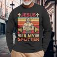 Fitness Jesus Is My Spotterintage Langarmshirts Geschenke für alte Männer