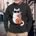 Gato Gracioso Con Gafas De Sol De Músico Contrabajo Camiseta de manga larga Regalos para ancianos
