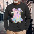 Holo Coquette Bow Cute Ghost Halloween Spooky Season Long Sleeve T-Shirt Gifts for Old Men