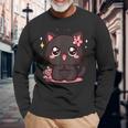 Kawaii Gatto Giapponese Anime Nero Amante Dei Gatti Maglietta a maniche lunghe Regalos para ancianos