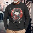 Ninja Arte Japonés Gato Samurai Gatito Kawaii Camiseta de manga larga Regalos para ancianos