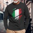 Proud Italian Italia Ripped Italian Flag Langarmshirts Geschenke für alte Männer