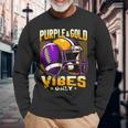 Purple & Gold Vibes Only Retro Football School Football Team Long Sleeve T-Shirt Gifts for Old Men