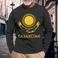 Republic Of Kazakhstan Qazaqstan Kazakhstan Kazakh Flag Langarmshirts Geschenke für alte Männer