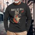 Rock And Roll Guitar Cat Vintage Rock Guitarist Cat Long Sleeve T-Shirt Gifts for Old Men