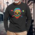 Skull Crossbones Skeleton Colorful Graphic Tie Dye Long Sleeve T-Shirt Gifts for Old Men