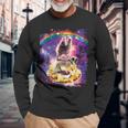 Space Cat Lama Pug Riding Nachos Langarmshirts Geschenke für alte Männer