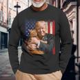 Trump Hugging An Orange Cat 2024 Make Cats Safe Again Long Sleeve T-Shirt Gifts for Old Men