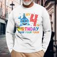 Bambino My 4Th Birthday Baby Party Shark Per Ragazzi Bambini Maglietta a maniche lunghe Regalos para ancianos