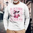 In October We Wear Pink Witch Ghost Pumpkin Breast Cancer Long Sleeve T-Shirt Gifts for Old Men