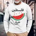 Palestine Map Watermelon Arabic Calligraphy Langarmshirts Geschenke für alte Männer