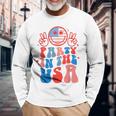 Party In The Usa Happy Face Smile American Flag 4Th Of July Long Sleeve T-Shirt Gifts for Old Men
