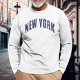 Testo Classicointage Retrò New York In Blu Marino Grigio Maglietta a maniche lunghe Regalos para ancianos