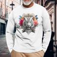 Tigre Flores Ojos Azules Animal Print Arte Tigre Camiseta de manga larga Regalos para ancianos